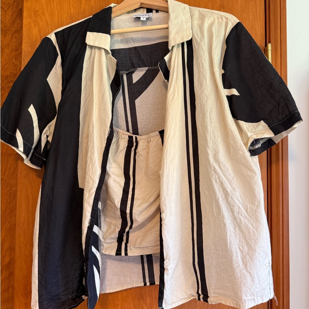 Chic Black and Cream Women's Button Down Shirt